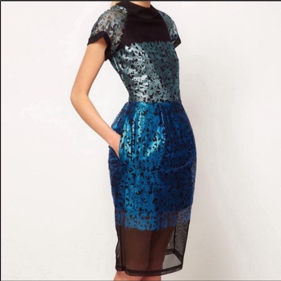 ASOS Midi Dress in Foil Print Short Sleeve Dress - Picture 2 of 4